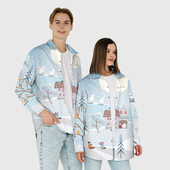 Рубашка с принтом Зимний дворик новогодний для любого человека, вид спереди №4. Цвет основы: белый