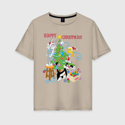 Happy Christmas! – Женская футболка хлопок Oversize с принтом купить со скидкой в -16%