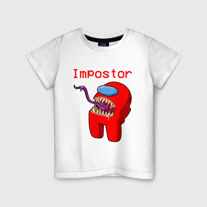 Детская футболка из хлопка с принтом Among Us — impostor, вид спереди №1