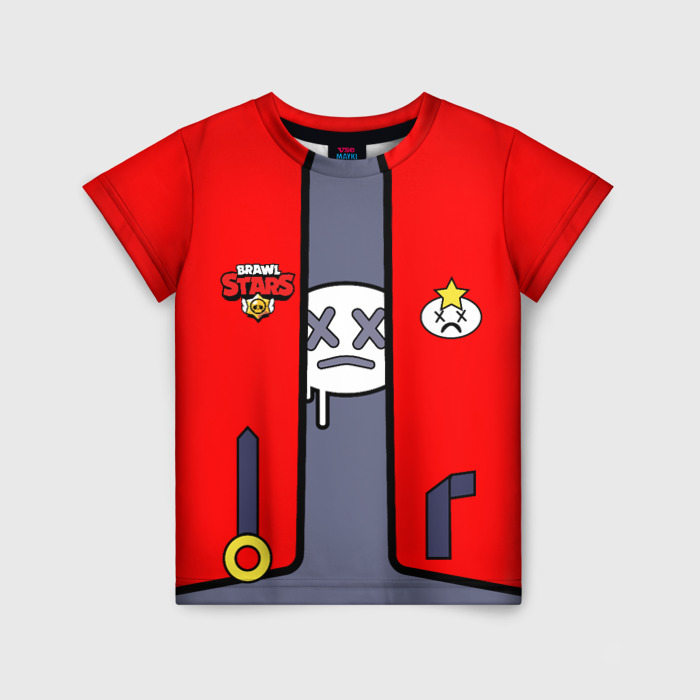 Детская футболка с принтом Brawl Stars Edgar косплей красный мерч, вид спереди №1