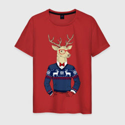 Hipster Deer Новогодний Олень Хипстер 2022 – Мужская футболка хлопок с принтом купить со скидкой в -20%