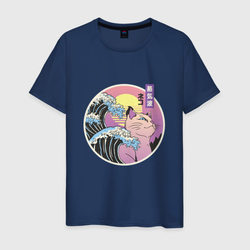 Vaporwave Sunset Кот Самурай – Мужская футболка хлопок с принтом купить со скидкой в -20%
