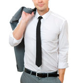 Галстук с принтом Просто черный цвет для мужчины, вид на модели спереди №3. Цвет основы: белый
