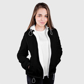 Куртка с принтом Просто черный цвет для женщины, вид на модели спереди №3. Цвет основы: белый