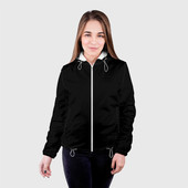 Куртка с принтом Просто черный цвет для женщины, вид на модели спереди №2. Цвет основы: белый