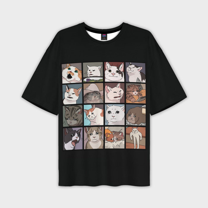 Мужская футболка Oversize с принтом Коты и кошки, вид спереди №1