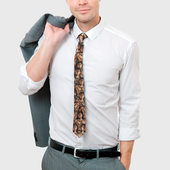 Галстук с принтом Gachimuchi Van Darkholme для мужчины, вид на модели спереди №3. Цвет основы: белый