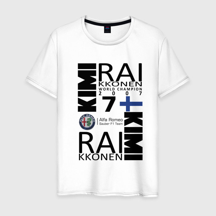 Мужская футболка из хлопка с принтом Kimi Raikkonen, вид спереди №1