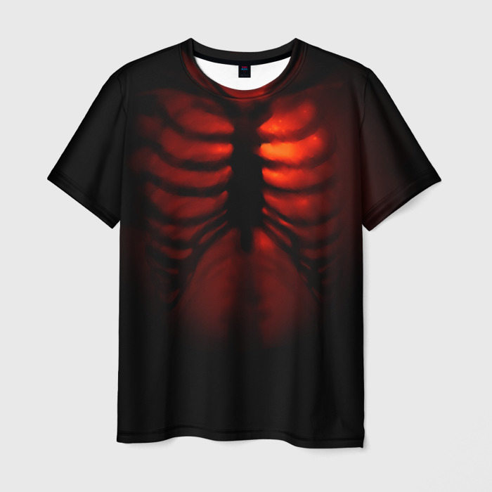 Мужская футболка с принтом Скелет и тепло души, вид спереди №1
