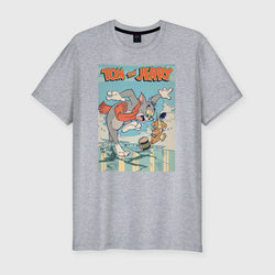 Tom and Jerry – Мужская футболка хлопок Slim с принтом купить