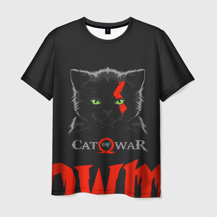 Мужская футболка с принтом Cat of war, вид спереди №1