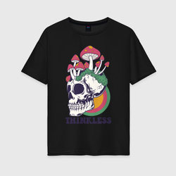 Череп и грибы – Женская футболка хлопок Oversize с принтом купить со скидкой в -16%