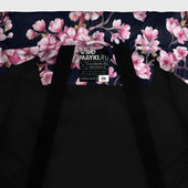 Куртка с принтом Сакура для женщины, вид на модели спереди №5. Цвет основы: черный
