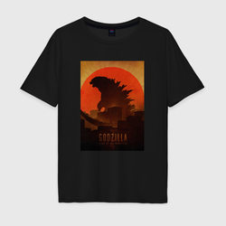 Godzilla and red sun – Мужская футболка хлопок Oversize с принтом купить со скидкой в -16%