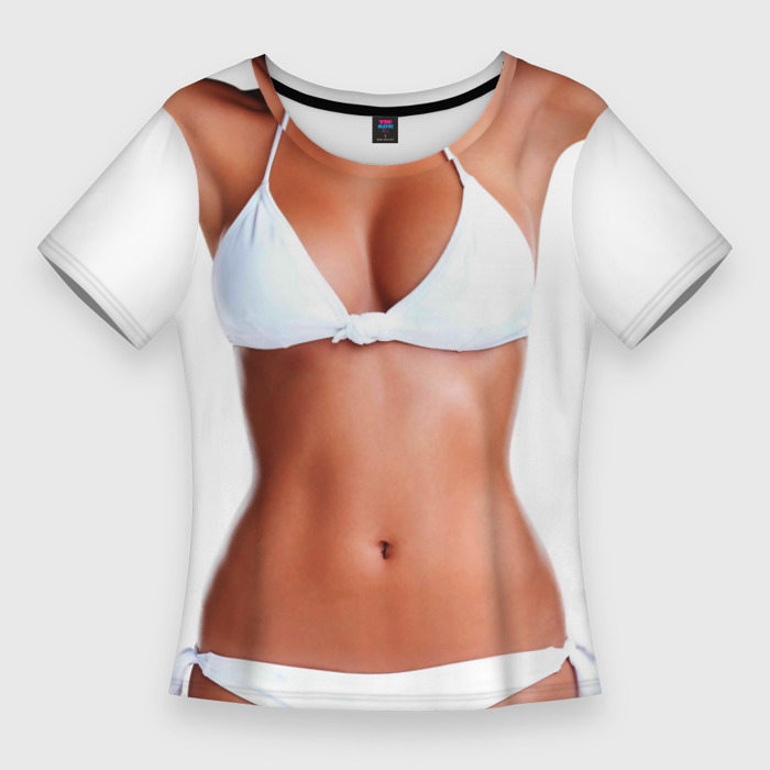 Женская приталенная футболка с принтом Perfect body, вид спереди №1