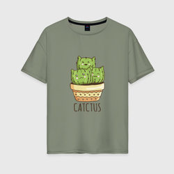 Котики Кактусы Catctus – Женская футболка хлопок Oversize с принтом купить со скидкой в -16%