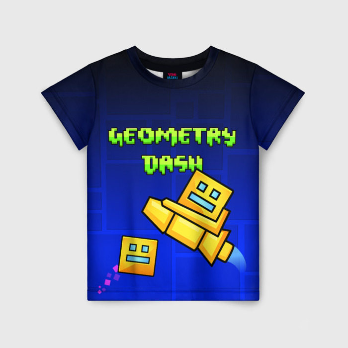 Детская футболка с принтом Geometry Dash геометри Даш, вид спереди №1