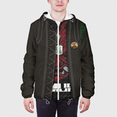 Куртка с принтом Куртка Cyberpunk 2077 для мужчины, вид на модели спереди №3. Цвет основы: белый
