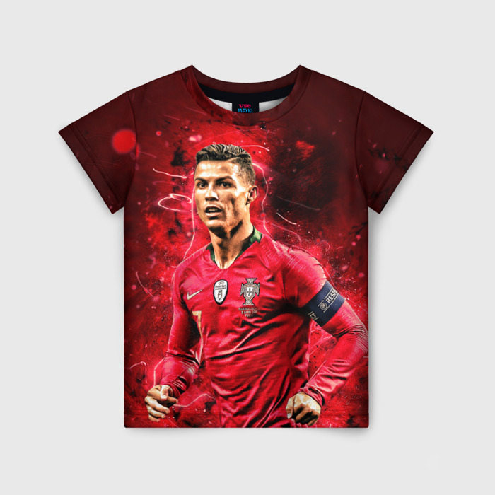 Детская футболка с принтом Криштиану Роналду: Португалия, вид спереди №1