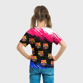 Футболка с принтом Лионель Месси Барселона для ребенка, вид на модели сзади №3. Цвет основы: белый