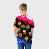 Футболка с принтом Лионель Месси Барселона для ребенка, вид на модели сзади №2. Цвет основы: белый