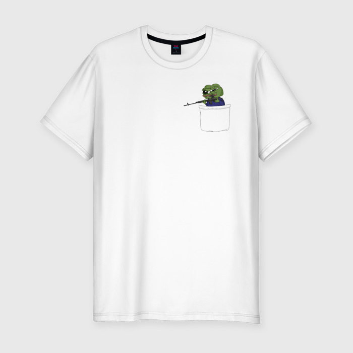Мужская приталенная футболка из хлопка с принтом Pepe sniper, вид спереди №1