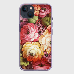 Цветы на красном фоне – Чехол для iPhone 14 Plus с принтом купить