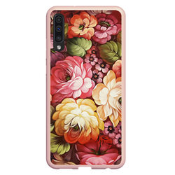 Цветы на красном фоне – Чехол для Samsung A50 с принтом купить
