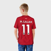 Футболка с принтом Салах Ливерпуль форма 2021/22 для ребенка, вид на модели сзади №2. Цвет основы: белый