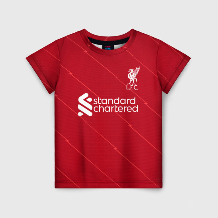 Детская футболка с принтом Салах Ливерпуль форма 2021/22, вид спереди №1