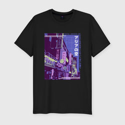 Neon Asian Street Vaporwave – Мужская футболка хлопок Slim с принтом купить