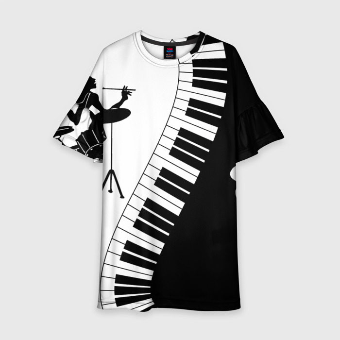 Детское платье с принтом Черно Белое пианино, вид спереди №1