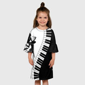 Платье с принтом Черно Белое пианино для ребенка, вид на модели спереди №3. Цвет основы: белый