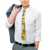 Галстук с принтом Утки для мужчины, вид на модели спереди №3. Цвет основы: белый