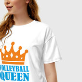 Футболка с принтом Королева Волейбола для женщины, вид на модели спереди №2. Цвет основы: белый