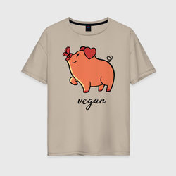 Pig Vegan – Женская футболка хлопок Oversize с принтом купить со скидкой в -16%