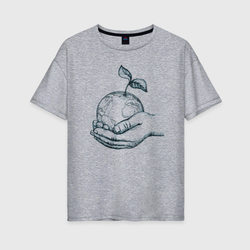Мир в руках – Женская футболка хлопок Oversize с принтом купить со скидкой в -16%