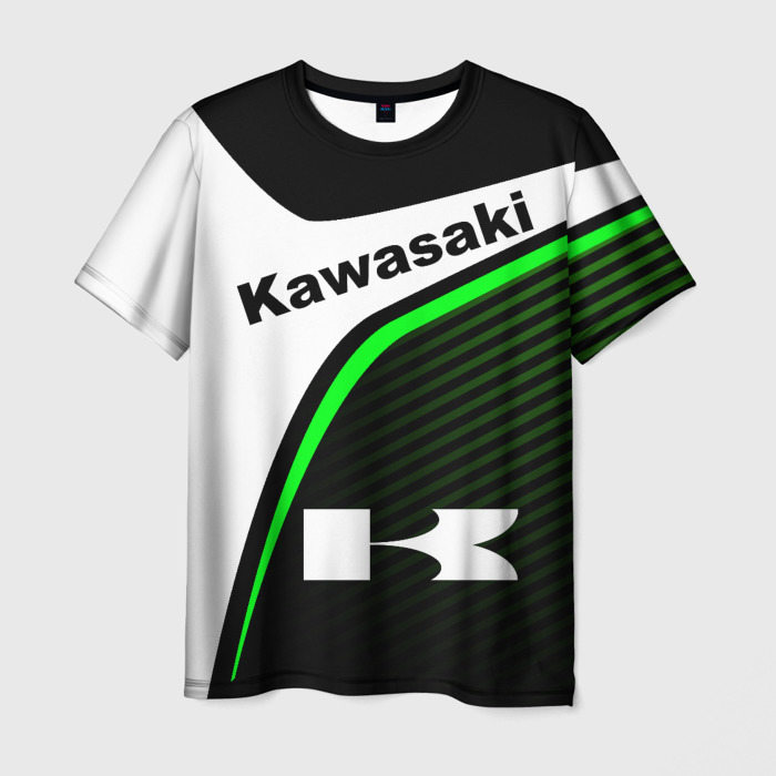 Мужская футболка с принтом Kawasaki Кавасаки sport, вид спереди №1