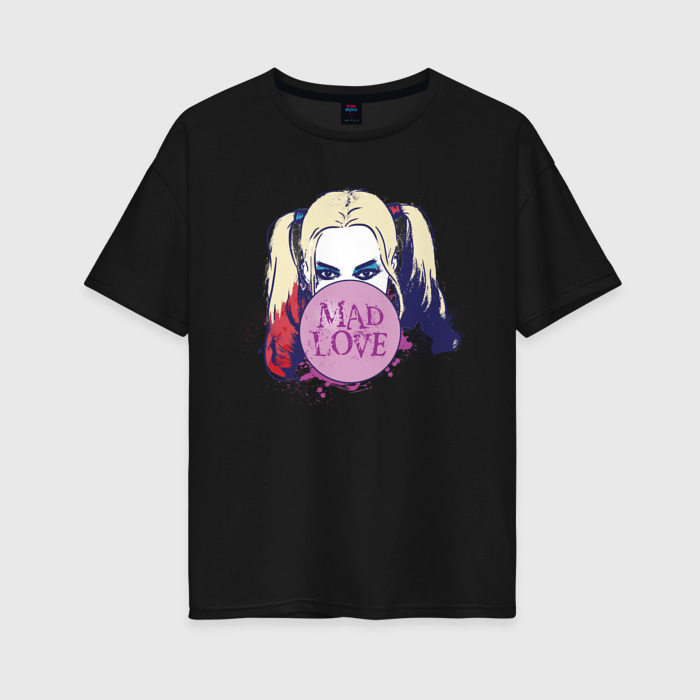 Женская футболка из хлопка оверсайз с принтом MAD LOVE Harley Quinn, вид спереди №1