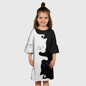 Платье с принтом Коты инь-янь для ребенка, вид на модели спереди №3. Цвет основы: белый