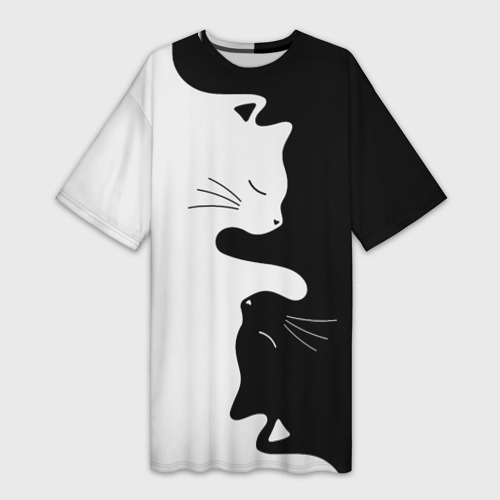 Платье-футболка с принтом Коты инь-янь, вид спереди №1