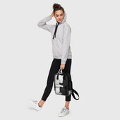 Рюкзак с принтом Коты инь-янь для женщины, вид на модели спереди №4. Цвет основы: белый