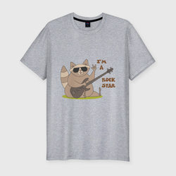 Енот в очках и с бас-гитарой – Мужская футболка хлопок Slim с принтом купить