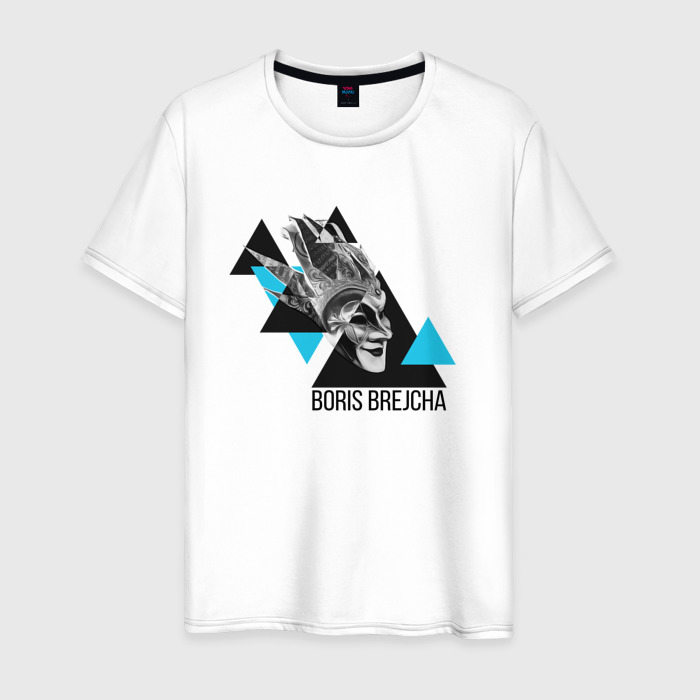 Мужская футболка из хлопка с принтом Boris Brejcha triangles, вид спереди №1