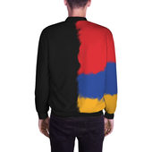 Бомбер с принтом Armenia Flag and emblem для мужчины, вид на модели сзади №2. Цвет основы: черный