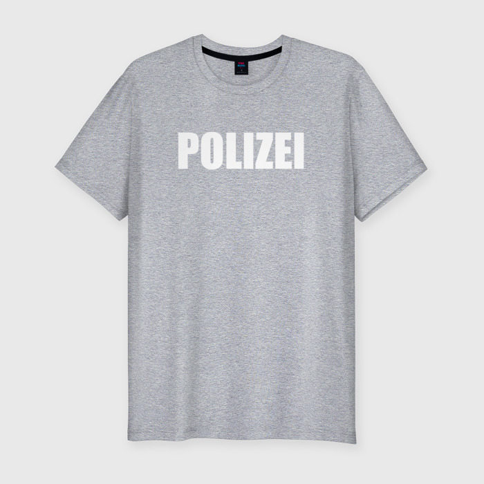 Мужская приталенная футболка из хлопка с принтом Polizei Полиция Надпись Белая, вид спереди №1
