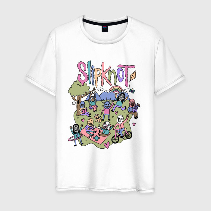 Мужская футболка из хлопка с принтом Slipknot, вид спереди №1