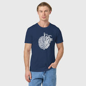 Светящаяся футболка с принтом Сердце и Разум для любого человека, вид спереди №2. Цвет основы: темно-синий