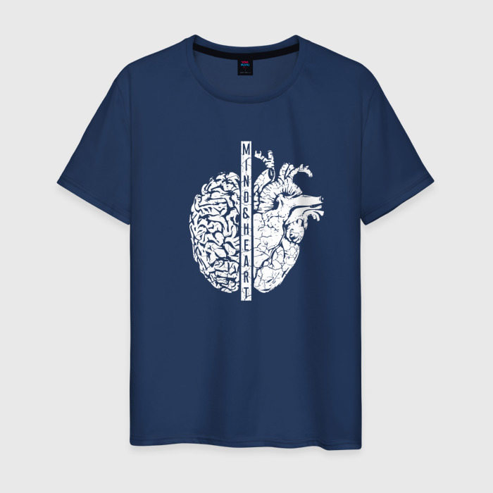 Светящаяся мужская футболка с принтом Сердце и Разум, вид спереди №1
