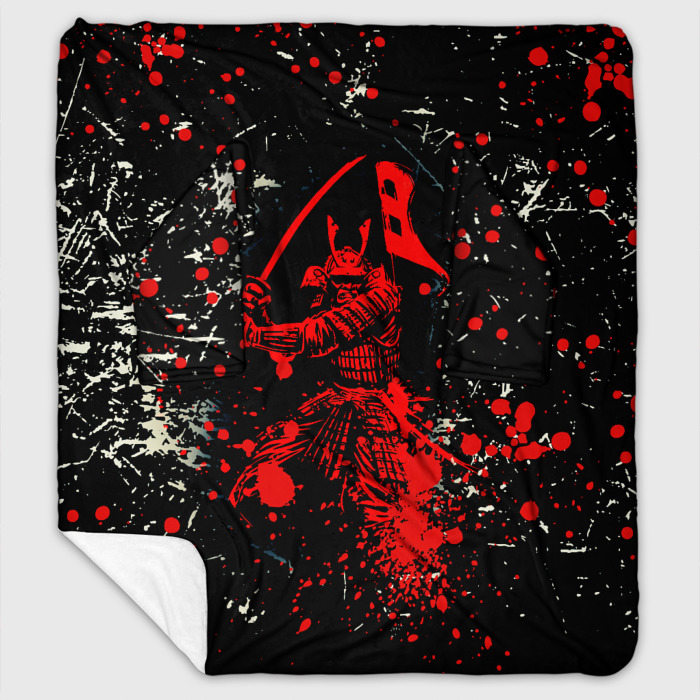 Плед с рукавами с принтом Красный Японский Самурай Samurai, вид спереди №1